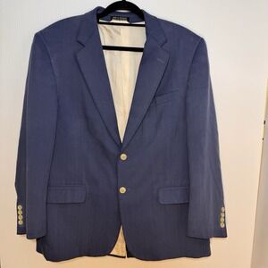 Stafford Navy Herringbone Washed Silk‎ Blazer Jacket Mens 42S Single Breasted